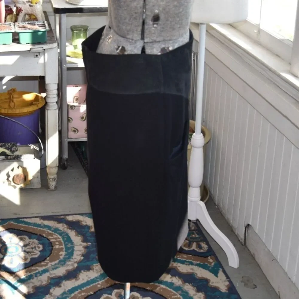 Y2K Les Prairies De Paris Black Pencil Skirt Faux Leather Waist 34x40 L
